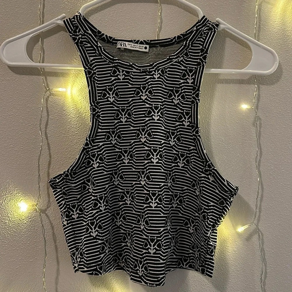 Zara Striped Tulip Print High Neck Cropped Tank Top - Picture 1 of 3